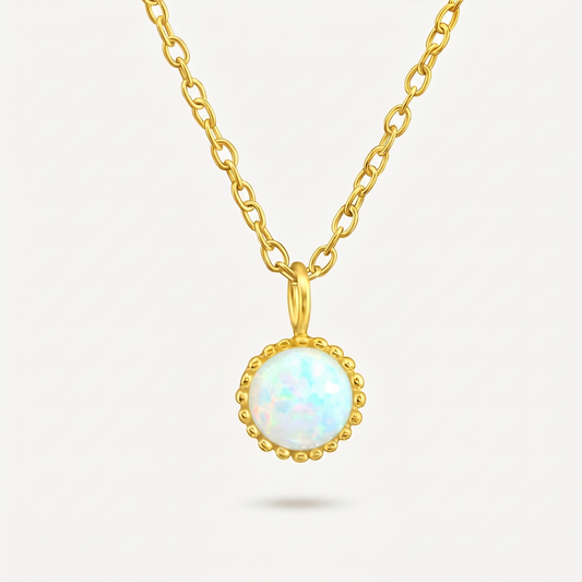 Collar Ópalo Blanco Dorado Plata S925