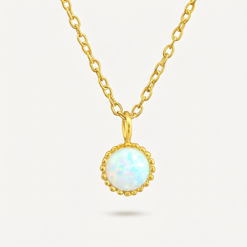 Collar Ópalo Blanco Dorado Plata S925