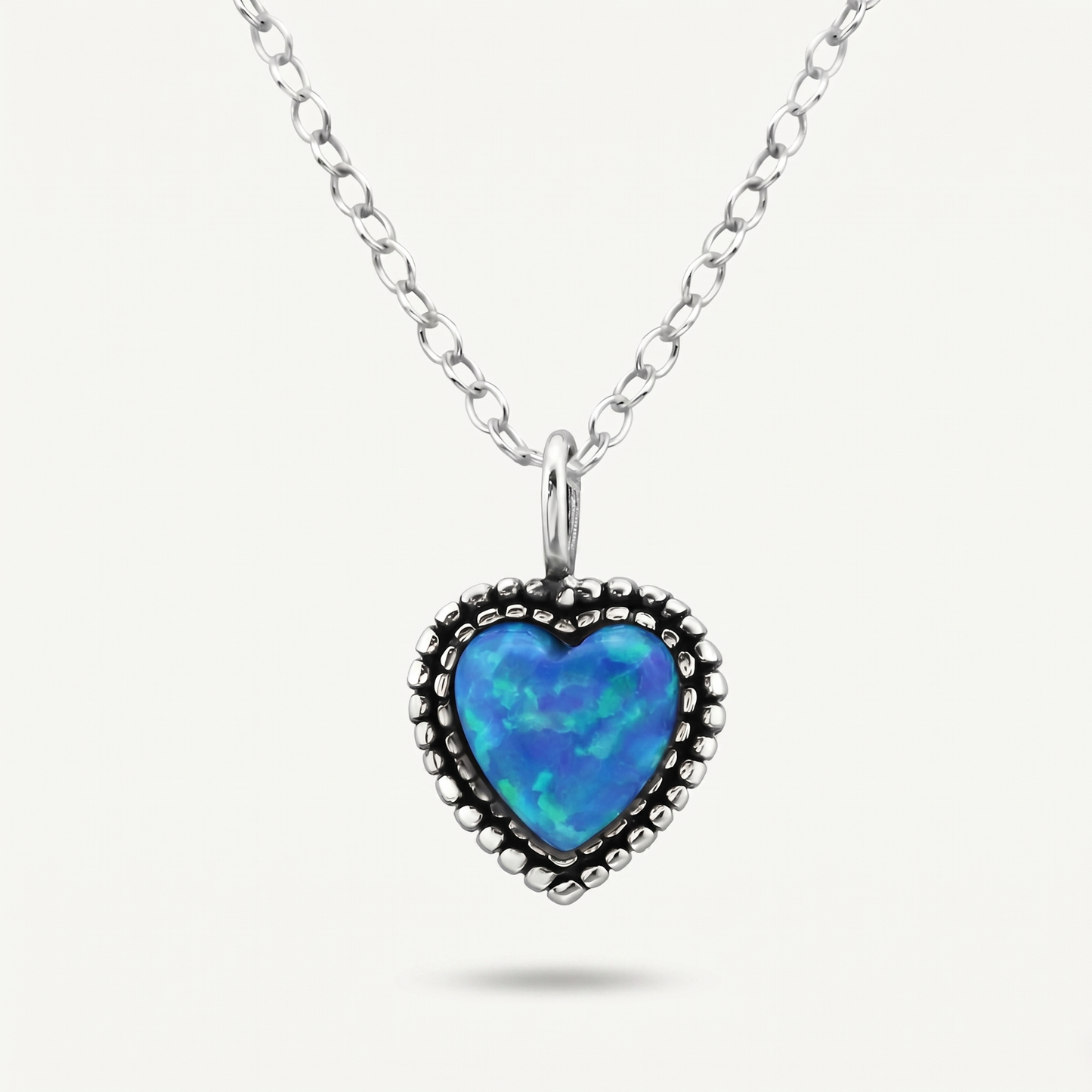 Collar Corazón Ópalo Azul Plata S925