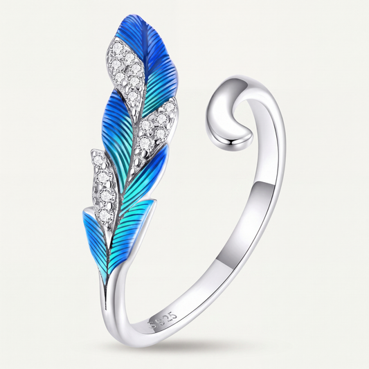 Anillo Plata S925 Pluma Azul