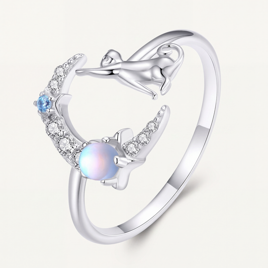 Anillo Plata S925 Gato en la Luna
