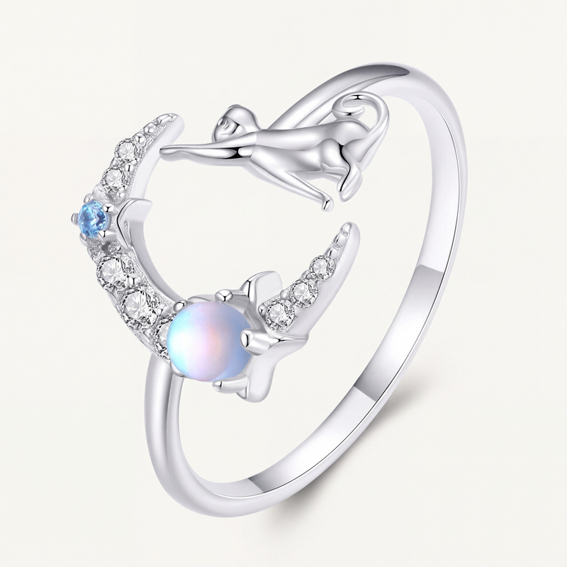 Anillo Plata S925 Gato en la Luna