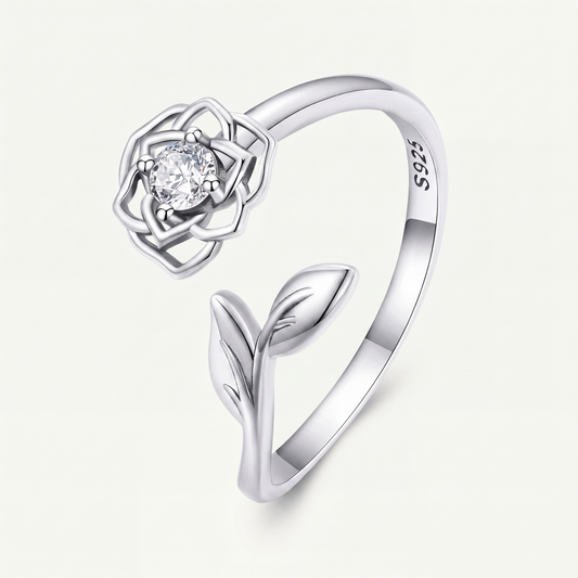 Anillo Plata S925 Rosa con Hojas