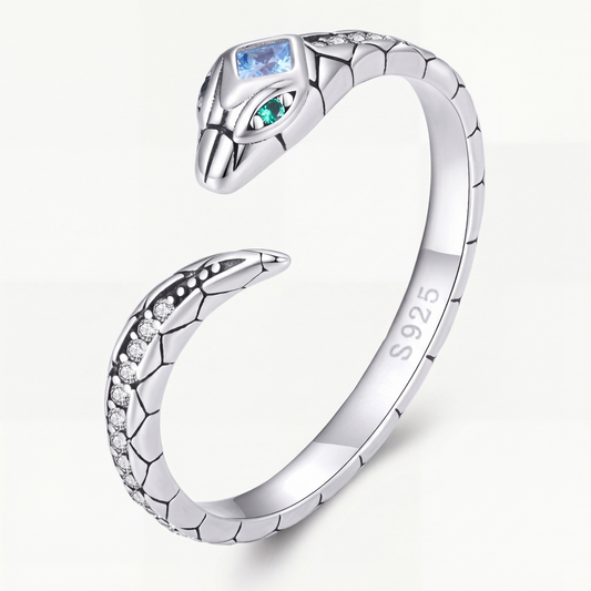 Anillo Plata S925 Serpiente Cristal Azul
