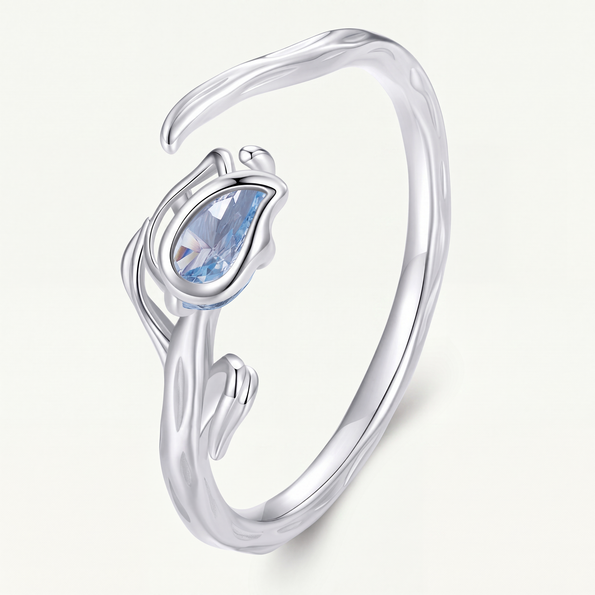 Anillo Plata S925 Tulipán Azul