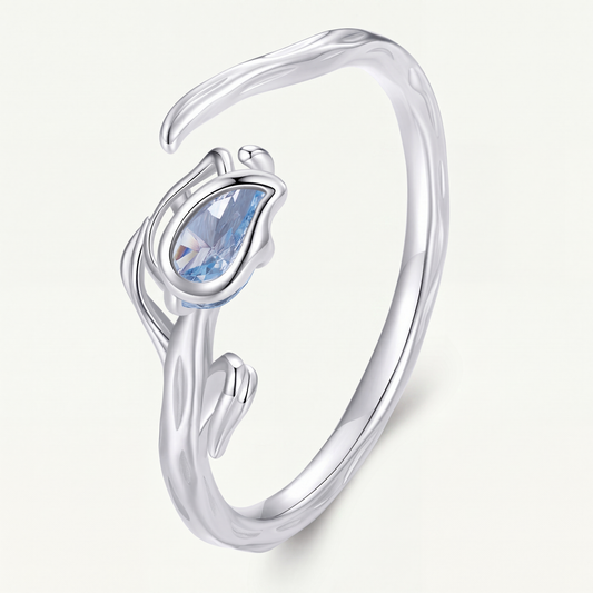 Anillo Plata S925 Tulipán Azul