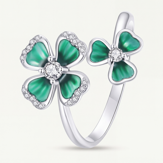 Anillo Plata S925 Trébol Verde