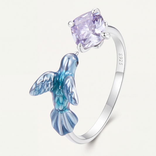 Anillo Plata S925 Pajarito Azul