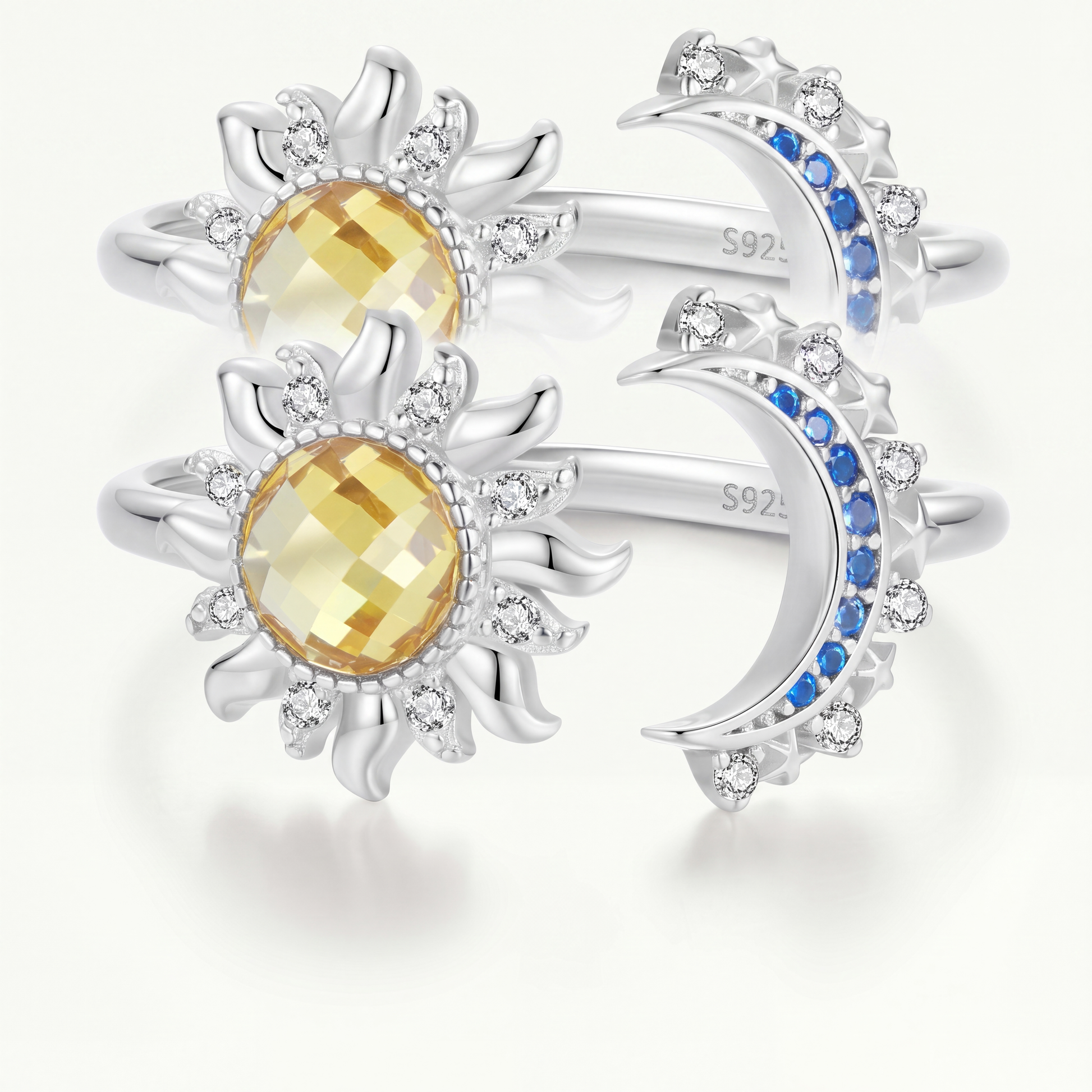 Anillo Plata S925 Sol y Luna