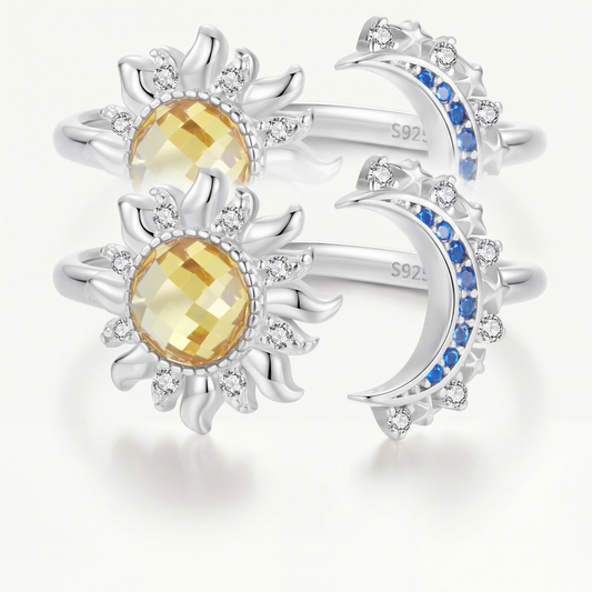 Anillo Plata S925 Sol y Luna