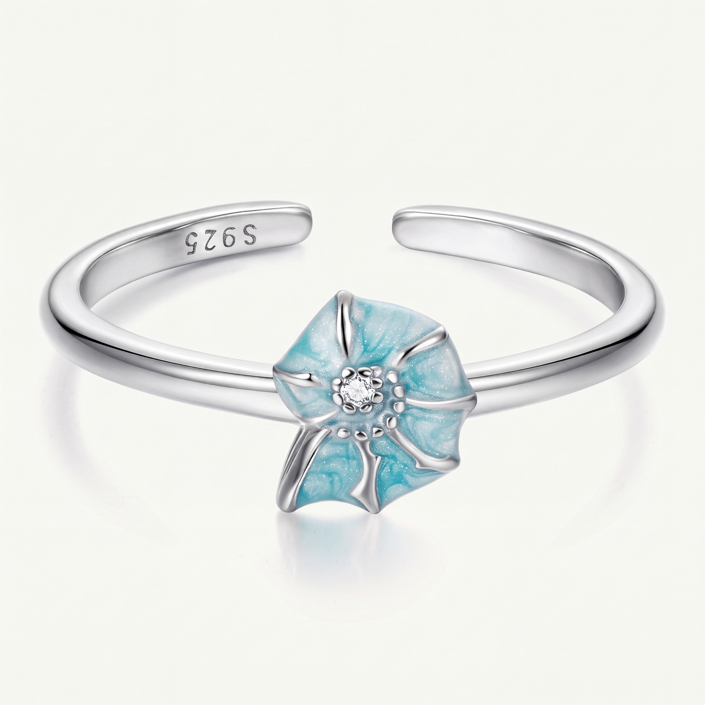 Anillo Plata S925 Flor Turquesa
