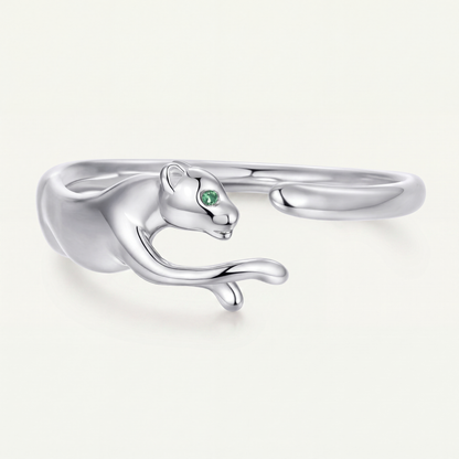 Anillo Plata S925 Pantera Ojos Verdes