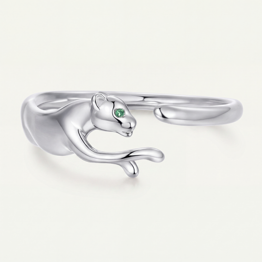 Anillo Plata S925 Pantera Ojos Verdes