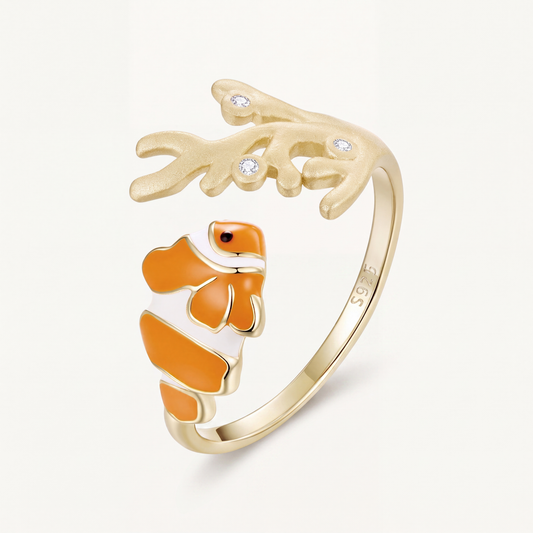 Anillo Dorado Plata S925 Pez Payaso