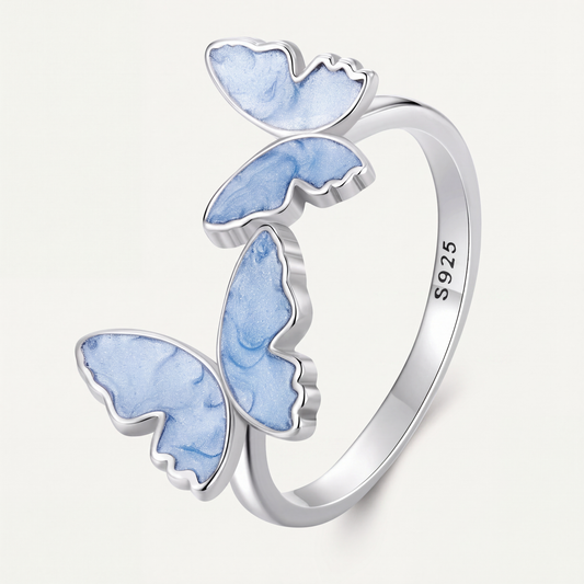 Anillo Plata S925 Mariposas Azules