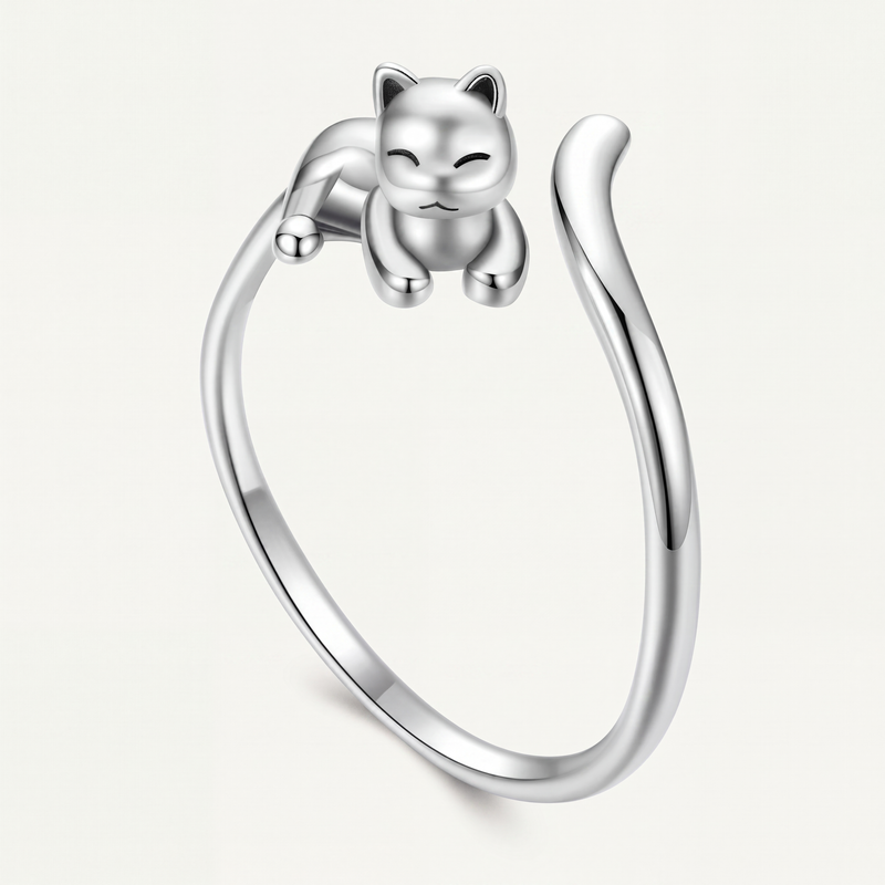 Anillo Plata S925 Gatito Juguetón