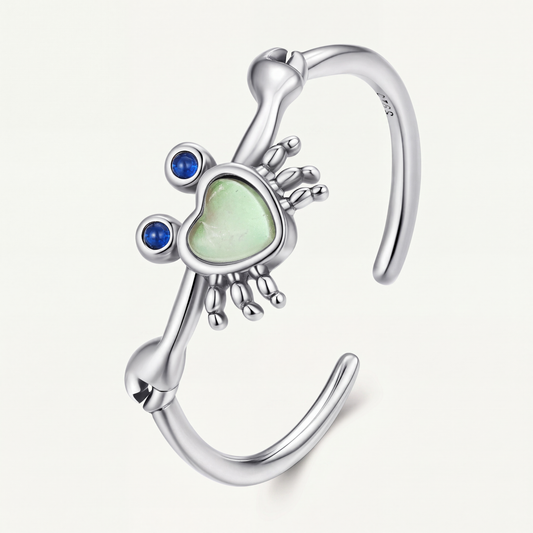 Anillo Plata S925 Cangrejito Corazón Verde