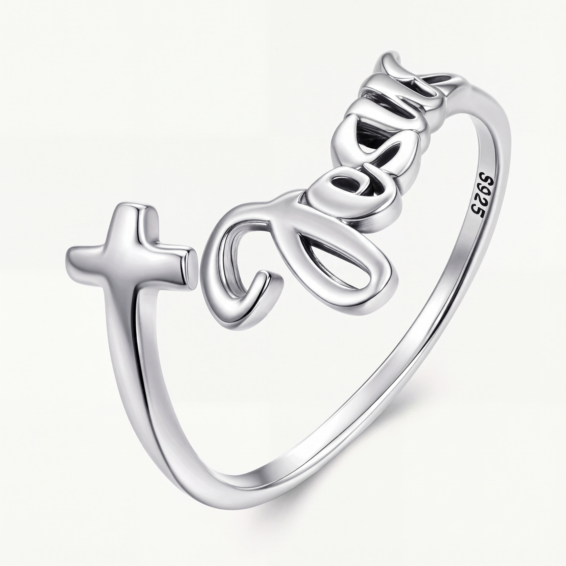 Anillo Plata S925 Jesús y Cruz