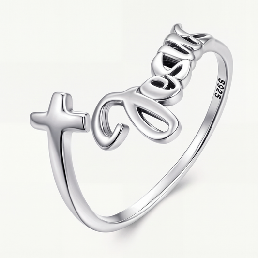 Anillo Plata S925 Jesús y Cruz