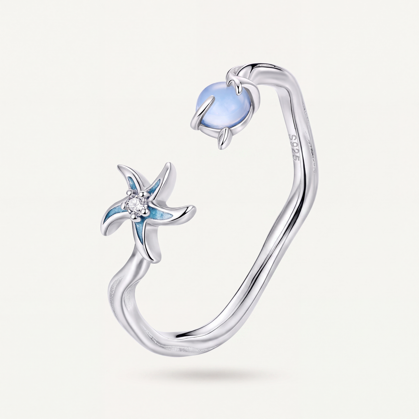 Anillo Plata S925 Estrella de Mar Aguamarina