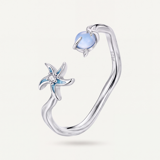 Anillo Plata S925 Estrella de Mar Aguamarina