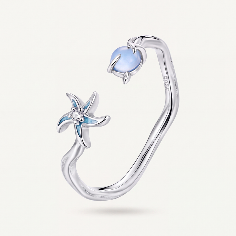 Anillo Plata S925 Estrella de Mar Aguamarina