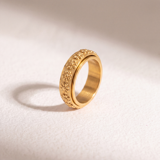 Anillo Deslizante Flores Relieve