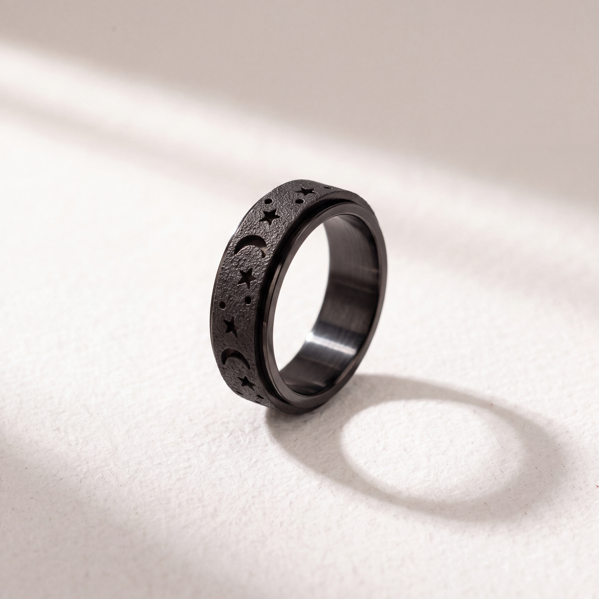 Anillo Deslizante Luna y Estrellas Aspero