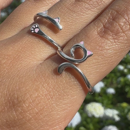 Anillo Plata S925 Orejitas y Pata Rosa
