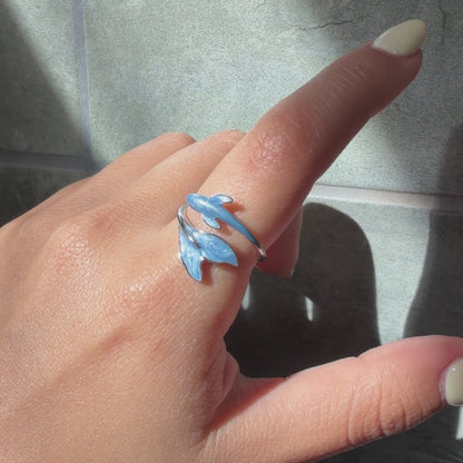 Anillo Plata S925 Ballena Azul Mármol