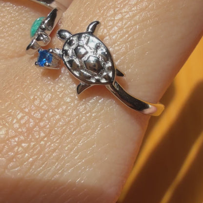Anillo Plata S925 Tortugas Aqua