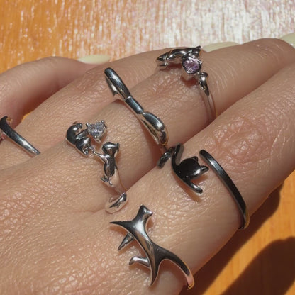 Anillo Plata S925 Gatito Caminando
