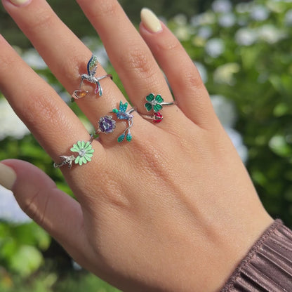 Anillo Plata S925 Colibrí Multicolor
