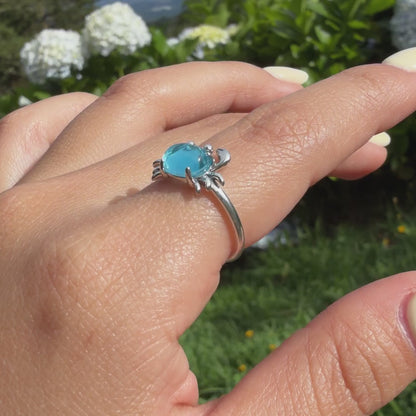 Anillo Plata S925 Cangrejo Cuarzo Azul