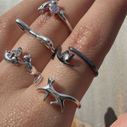 Anillo Plata S925 Gatitos Jugando
