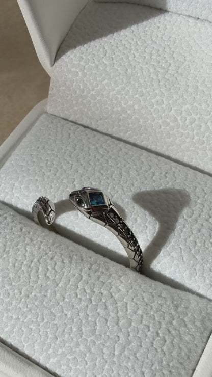 Anillo Plata S925 Serpiente Cristal Azul