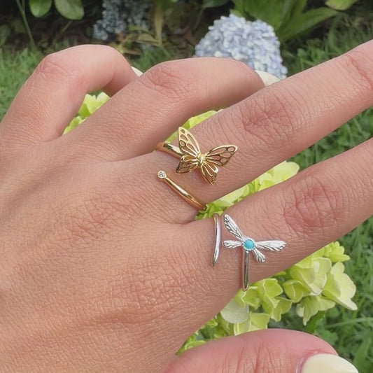 Anillo Dorado Plata S925 Mariposa Calada