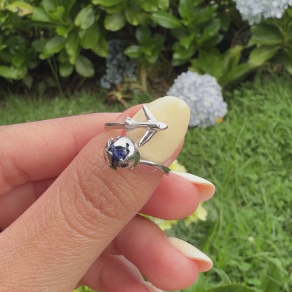 Anillo Plata S925 Planeta y Avión