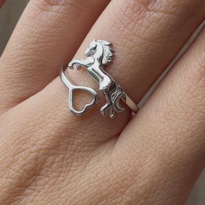 Anillo Plata S925 Caballo Galopante