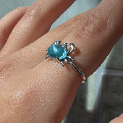 Anillo Plata S925 Cangrejo Cuarzo Azul