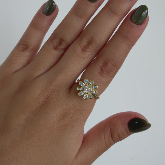 Anillo Anti-Estrés Julio Molino Dorado Zircon — video del producto girando en la mano