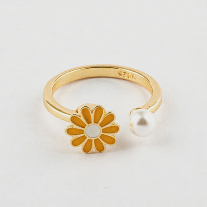 Anillo Anti-Estrés Plata S925 Flor Sencilla Amarilla Dorada