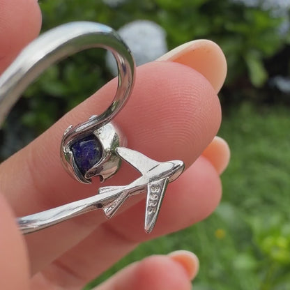 Anillo Plata S925 Planeta y Avión