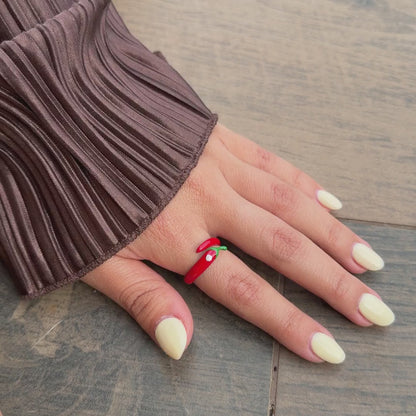 Anillo Plata S925 Chile Rojo