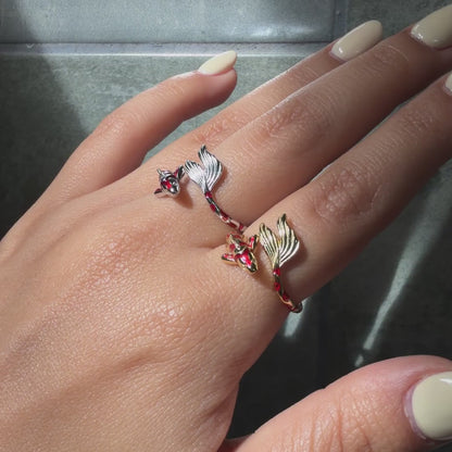 Anillo Plata S925 Pez Koi Rojo