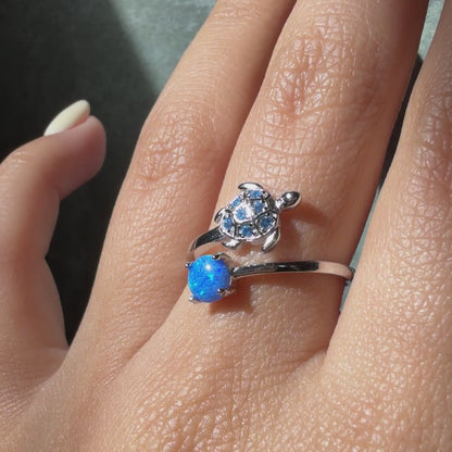 Anillo Plata S925 Tortuga Ópalo Azul