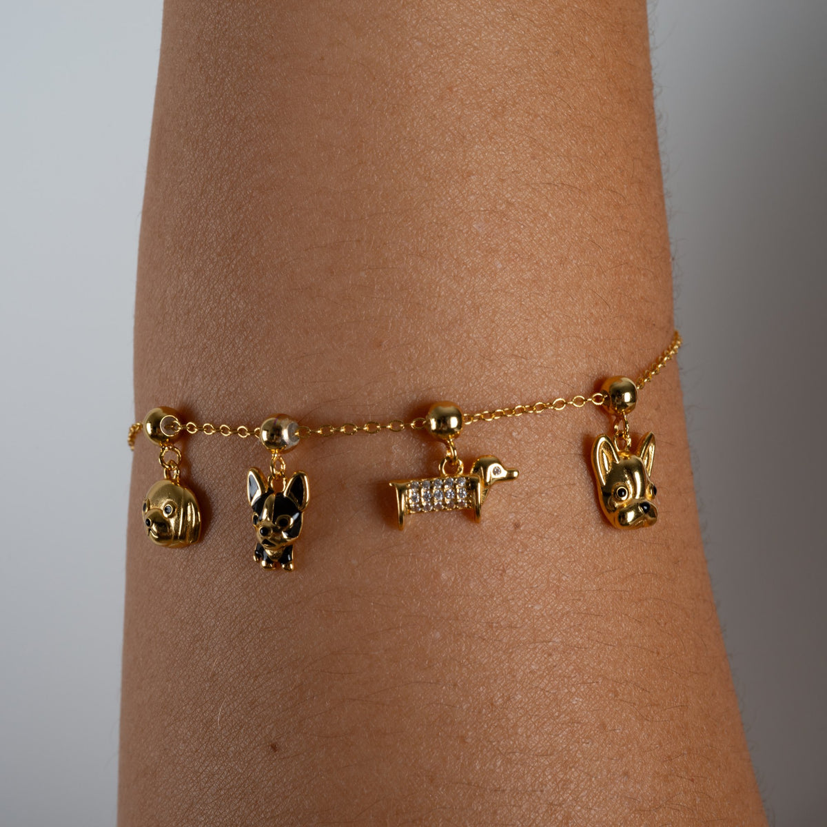 Charm S925 Perro puesto en la pulsera Agosto 18, acabado dorado
