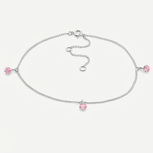 Tobillera Cristales Rosa Plata S925 - vista completa