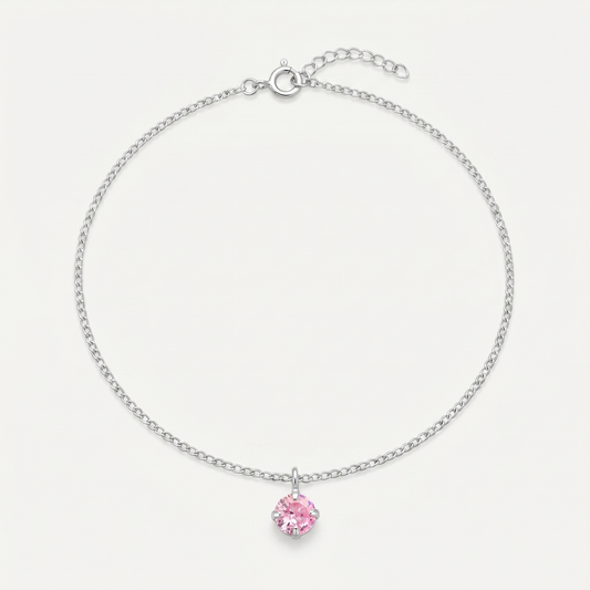 Tobillera Cristales Rosa Plata S925