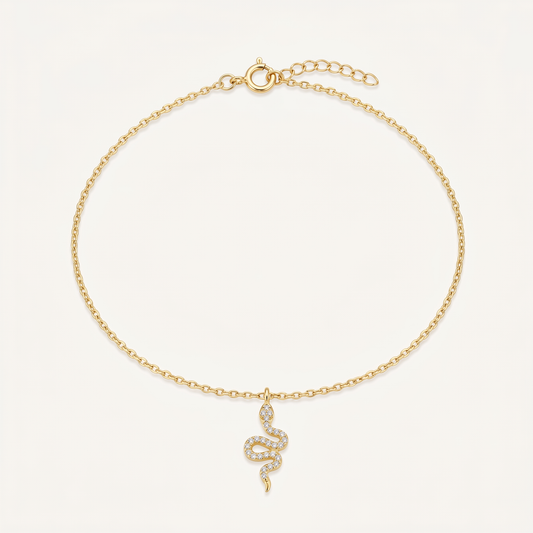 Tobillera Serpiente Dorada Plata S925